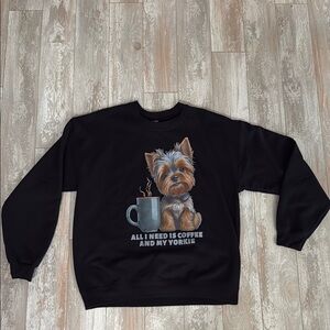 Black Graphic Sweatshirt - Coffee and Yorkie Design